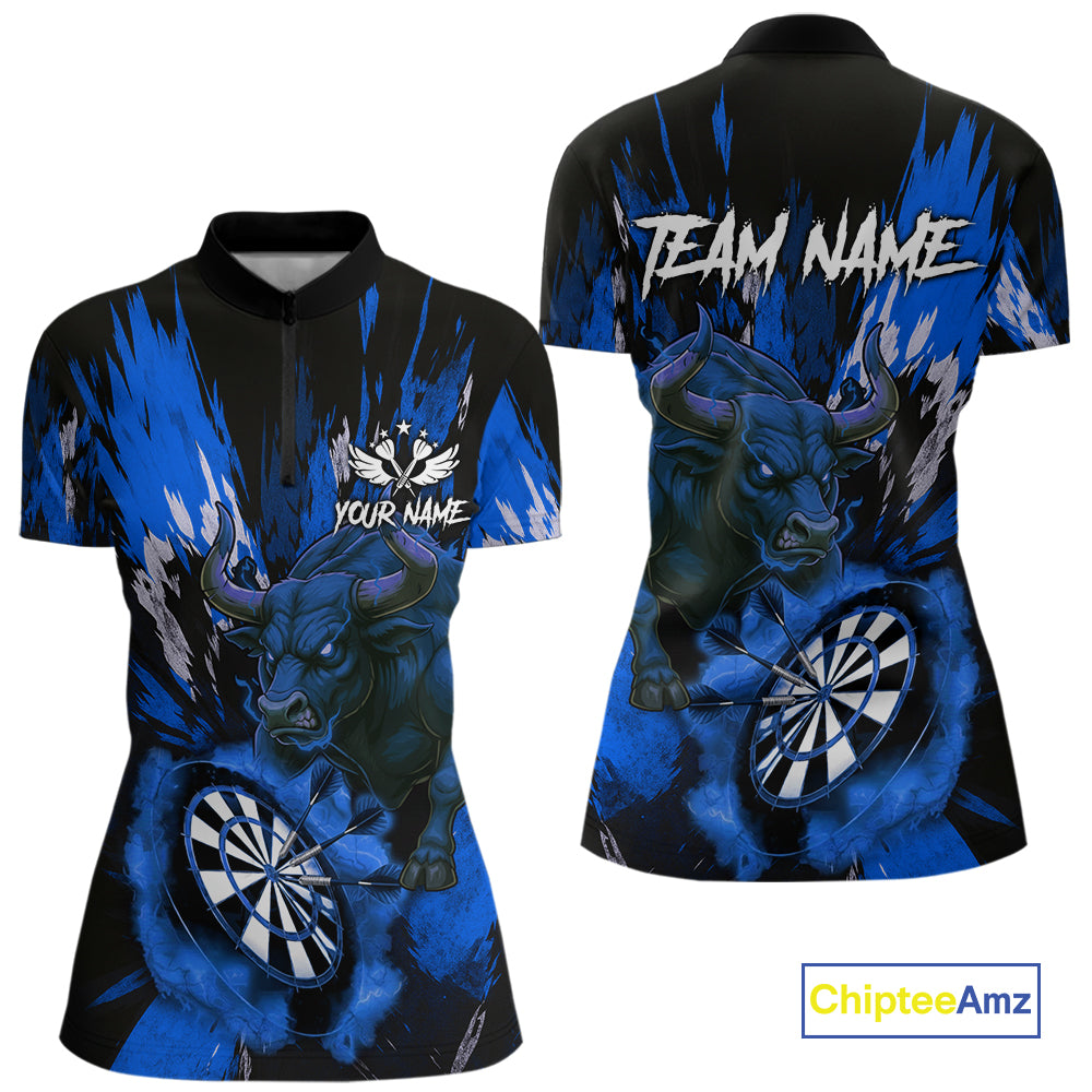 Personalized Blue Dartboard Splash Bull Darts Shirt For Women Custom Dart Jersey Team Polo & 1/4 Zip TDM5277