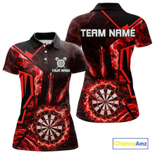 Load image into Gallery viewer, Black And Red Swirl Fire Flame Darts Shirt For Women Custom Darts Jersey Team Polo &amp; 1/4 Zip TDM6145