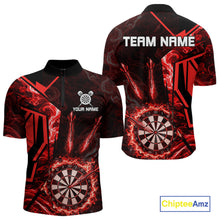 Load image into Gallery viewer, Black And Red Swirl Fire Flame Darts Shirt For Men Custom Darts Jersey Team Polo &amp; 1/4 Zip TDM6145