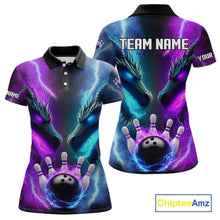 Load image into Gallery viewer, Custom Blue Purple Fire Dragon Bowling Jersey For Women Custom Lightning Bowling Shirt Polo, 1/4 Zip TDM6150