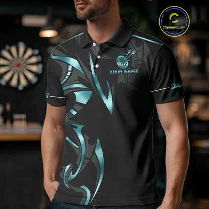 Black And Turquoise Dartboard Crown Dart Shirts For Men Custom Dart Jersey Team Polo & Quarter Zip TDM4061