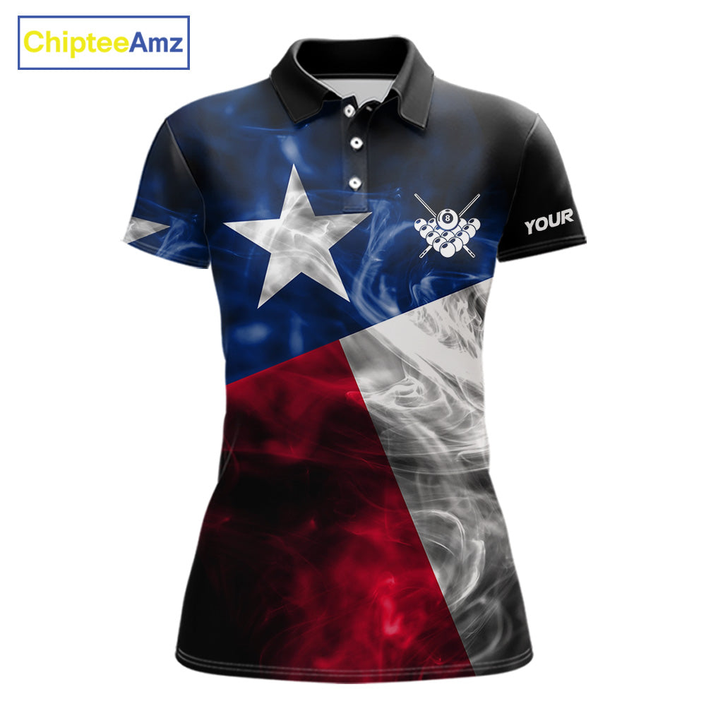 Custom Smoke Texas Flag Billiard Shirt For Women, Patriotic Billiard Team Shirt Polo & Quarter Zip TDM6585