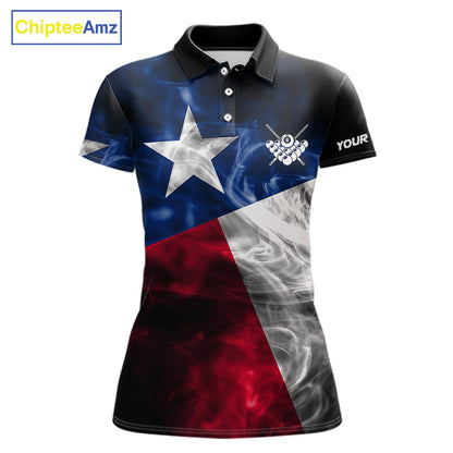 Custom Smoke Texas Flag Billiard Shirt For Women, Patriotic Billiard Team Shirt Polo & Quarter Zip TDM6585