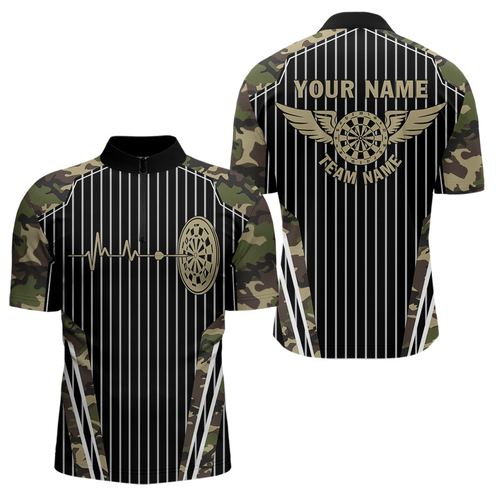 Green Camo Dartboard Pulse Heartbeat Custom Men Dart Shirts, Funny Wings Cool Dart Team Jerseys TDM3619