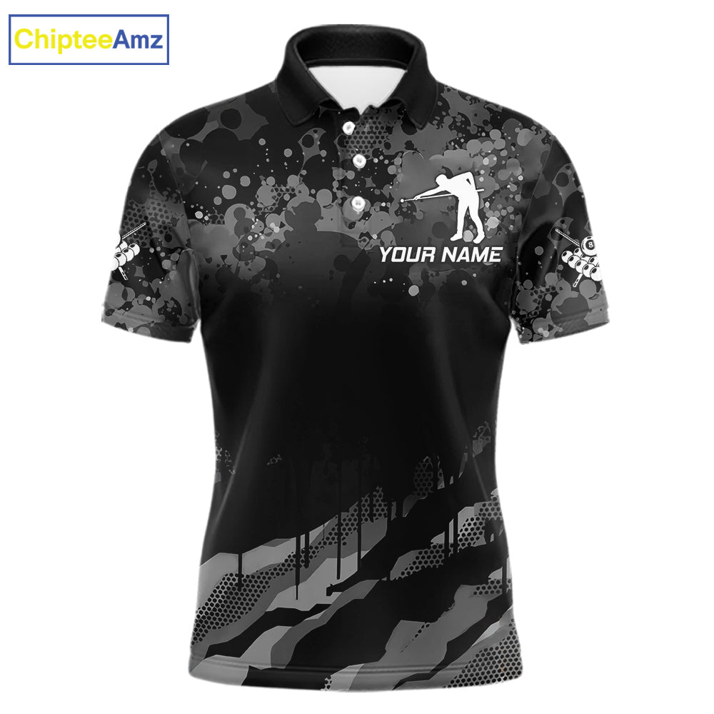 Personalized Grunge Camo Billiard Shirts For Men, Funny 8 Ball Pool Team Jersey Polo & 1/4 Zip TDM6155