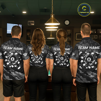 Personalized Grunge Camo Billiard Shirts For Women, Funny 8 Ball Pool Team Jersey Polo & 1/4 Zip TDM6155