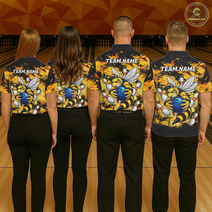 Funny Bee Custom Grunge Yellow Black Bowling Shirt For Women, Bowling Team Jersey Polo & 1/4 Zip TDM6162