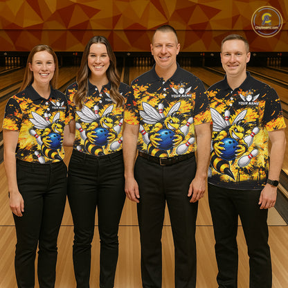 Funny Bee Custom Grunge Yellow Black Bowling Shirt For Women, Bowling Team Jersey Polo & 1/4 Zip TDM6162