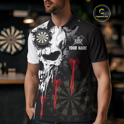 Personalized Grunge Skull Arrow Darts Shirt For Men Custom Darts Jersey Team Polo & 1/4 Zip |Red TDM4247