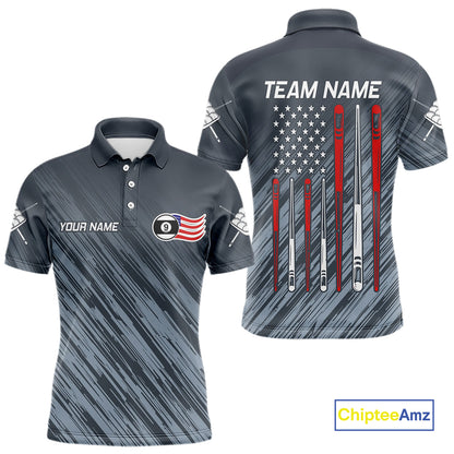 Personalized Billiard US Flag 9 Ball Pool Shirt For Men, Billiard Team Jersey Polo & 1/4 Zip TDM4426