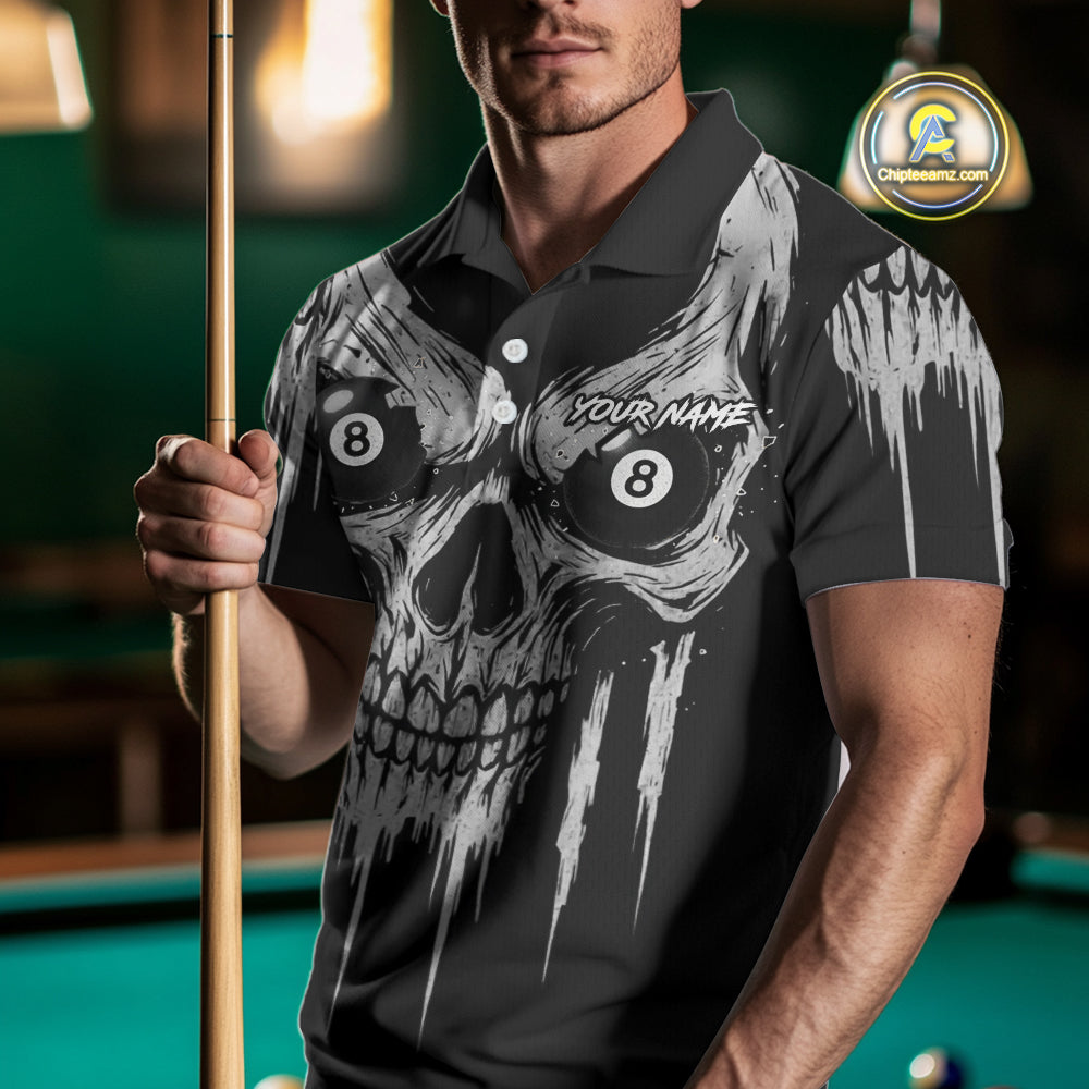White Black Grunge Skull Billiard Jersey For Women Custom 8 Ball Pool Billiard Shirt Polo & 1/4 Zip TDM5073
