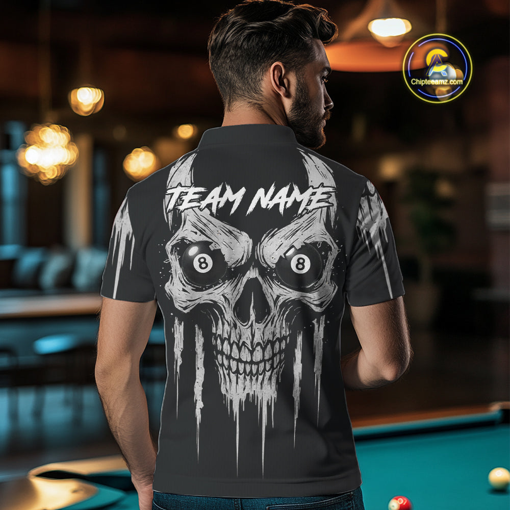 White Black Grunge Skull Billiard Jersey For Women Custom 8 Ball Pool Billiard Shirt Polo & 1/4 Zip TDM5073