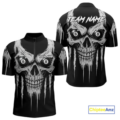 White Black Grunge Skull Billiard Jersey For Men Custom 8 Ball Pool Billiard Shirt Polo & 1/4 Zip TDM5073