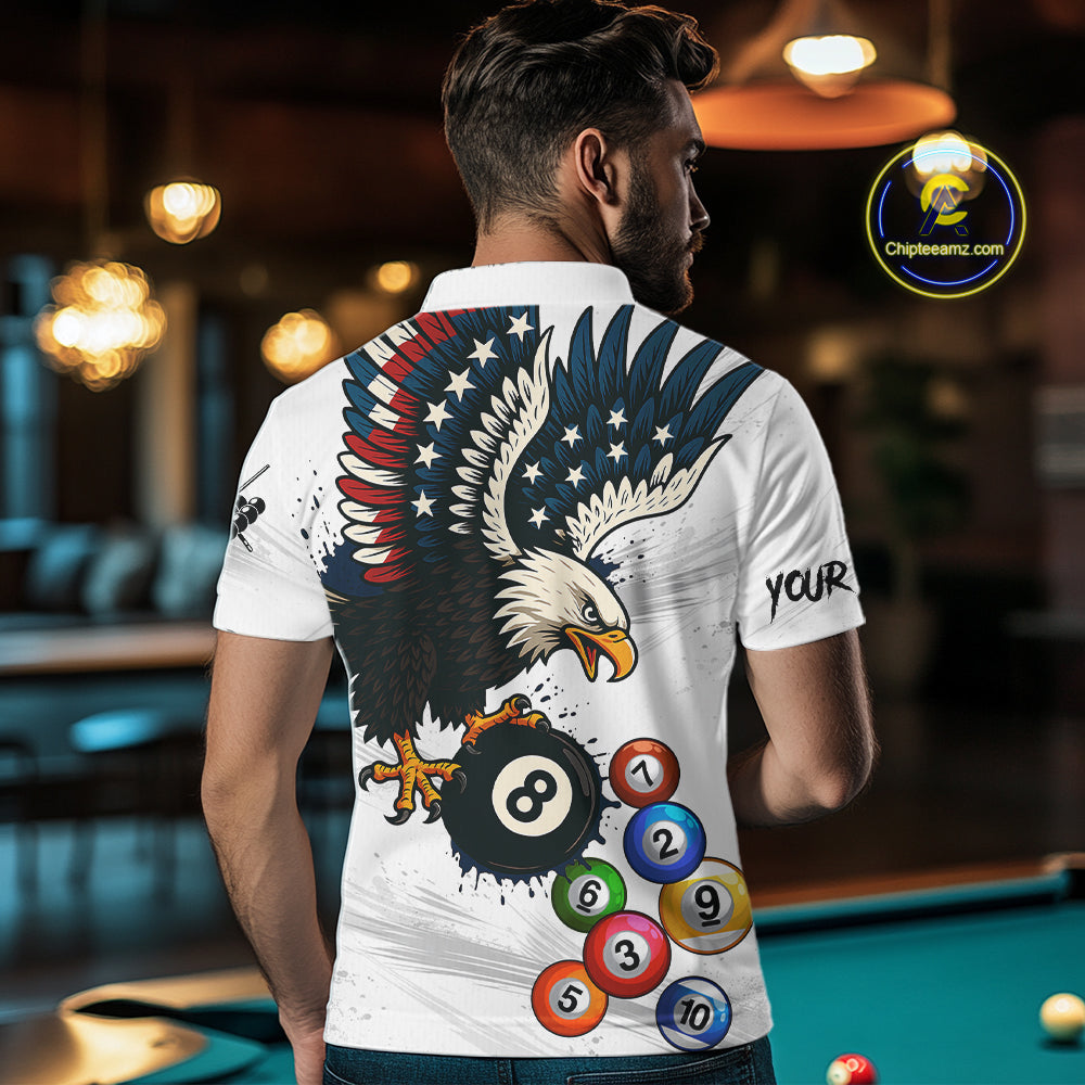 American Flag Eagle 8 Ball Pool Billiard Shirt For Men Custom Billiard Team Jersey Polo & 1/4 Zip TDM5550
