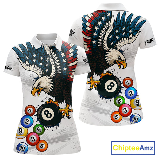 American Flag Eagle 8 Ball Pool Billiard Shirt For Women Custom Billiard Team Jersey Polo & 1/4 Zip TDM5550