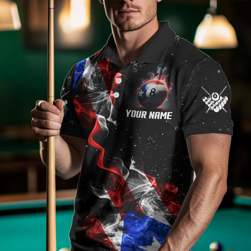 Personalize Puerto Rico Flag Smoke Billiard Shirt For Men Custom Patriotic 8 Ball Pool Team Jersey TDM0976