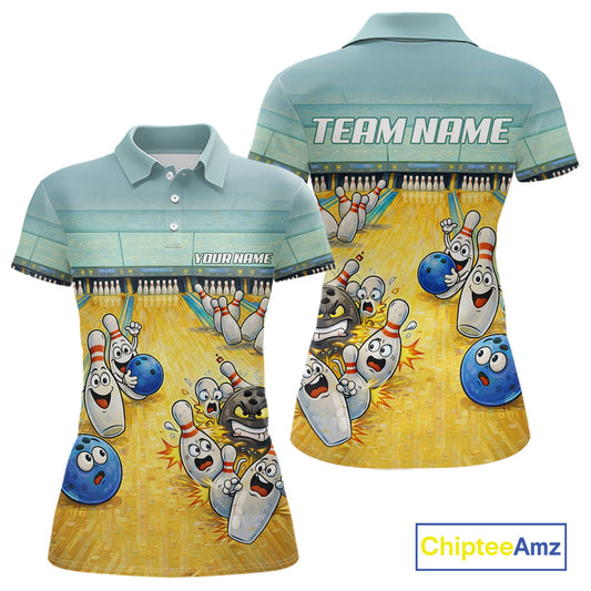 Funny Strike Bowling Polo & Quarter Zip For Women Custom Bowling Team Jersey, Bowling Outfit TDM6168