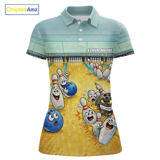 Funny Strike Bowling Polo & Quarter Zip For Women Custom Bowling Team Jersey, Bowling Outfit TDM6168