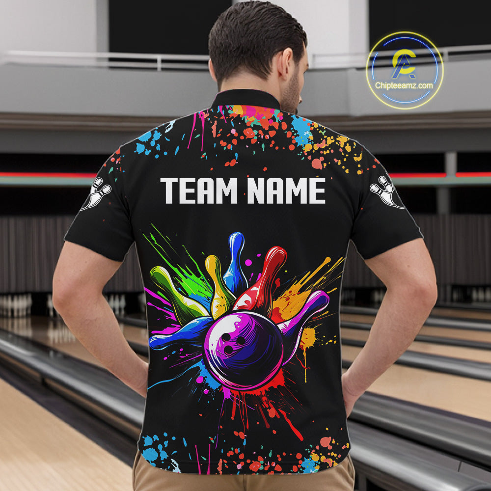 Colorful Funny Bowling Jersey For Men Custom Bowling Team Shirts Polo & 1/4 Zip, Bowling Gifts TDM6589