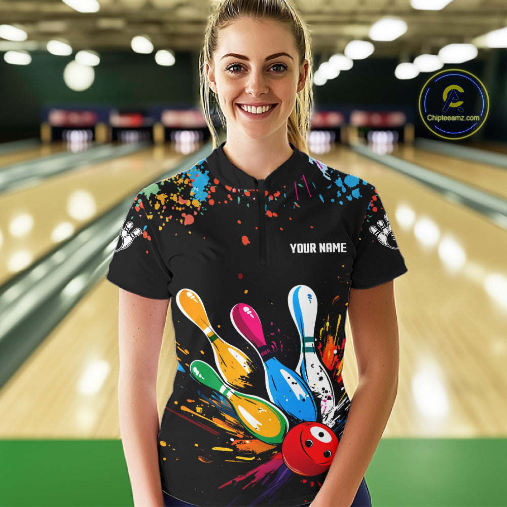 Funny Colorful Bowling Shirts For Women Custom Bowling Team Jersey Polo & 1/4 Zip, Bowling Gifts TDM6590