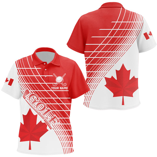 Red Canada Leaf Kid Golf Polo Shirts Custom White Patriotic Canadian Flag Golf Shirts For Kid TDM1888