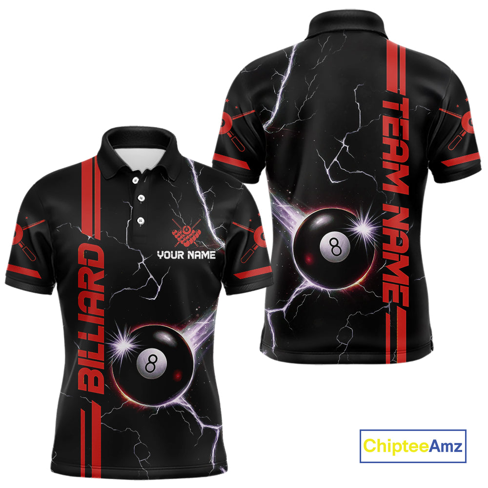 Personalized Red 8 Ball Thunder Lightning Billiard Shirt For Men Custom Pool Team League Jersey TDM4429