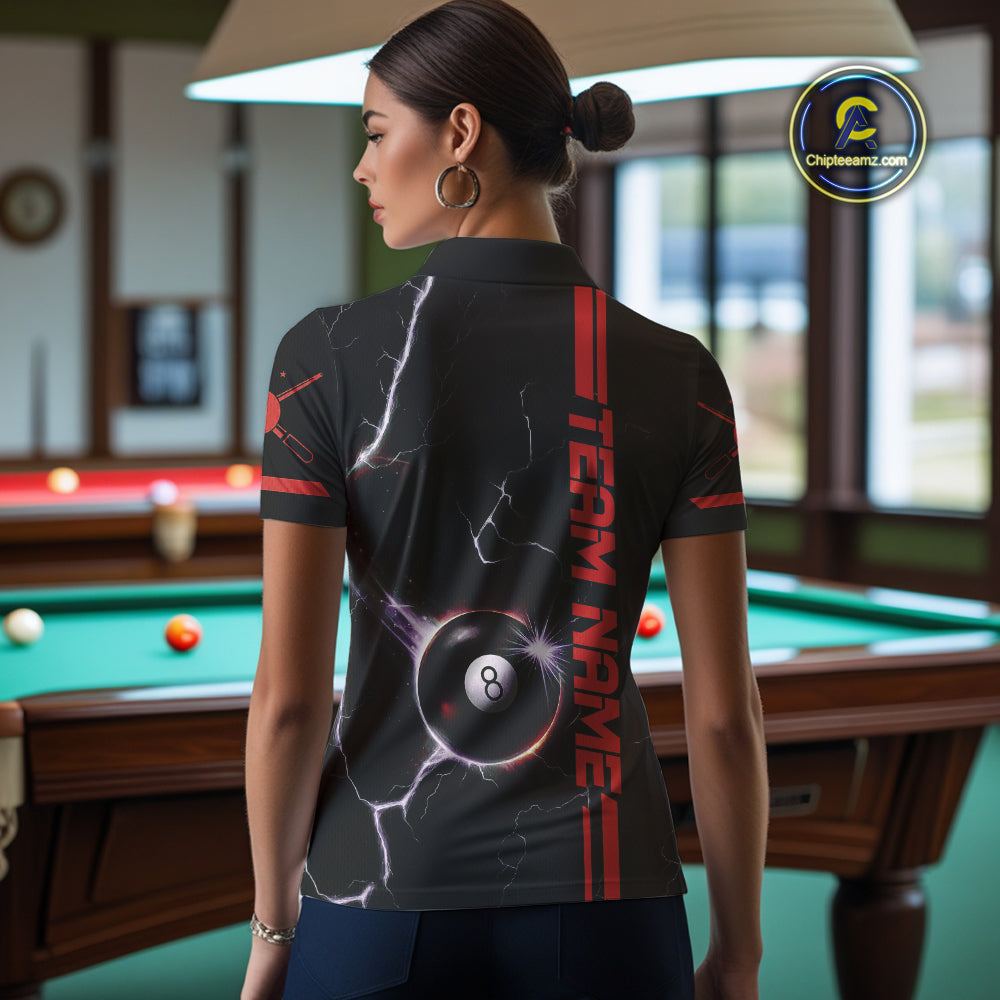 Personalized Red 8 Ball Thunder Lightning Billiard Shirt For Women Custom Pool Team League Jersey TDM4429