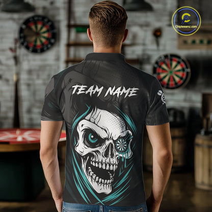 Personalized Funny Skull Darts Shirts For Men Custom Darts Jersey Team Polo & 1/4 Zip| Turquoise TDM5297