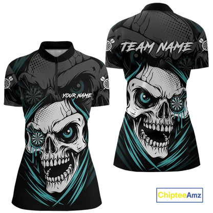 Personalized Funny Skull Darts Shirts For Women Custom Darts Jersey Team Polo & 1/4 Zip| Turquoise TDM5297