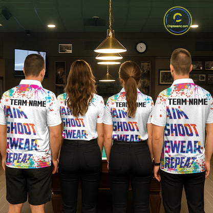 Colorful 8 Ball Crown Aim Shoot Swear Repeat Billiard Shirt For Women Custom Pool Team Jersey|White TDM5795