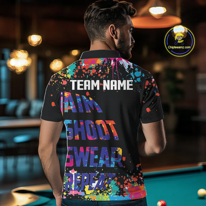 Colorful 8 Ball Crown Aim Shoot Swear Repeat Billiard Shirt For Men Custom Pool Team Jersey|Black TDM5796