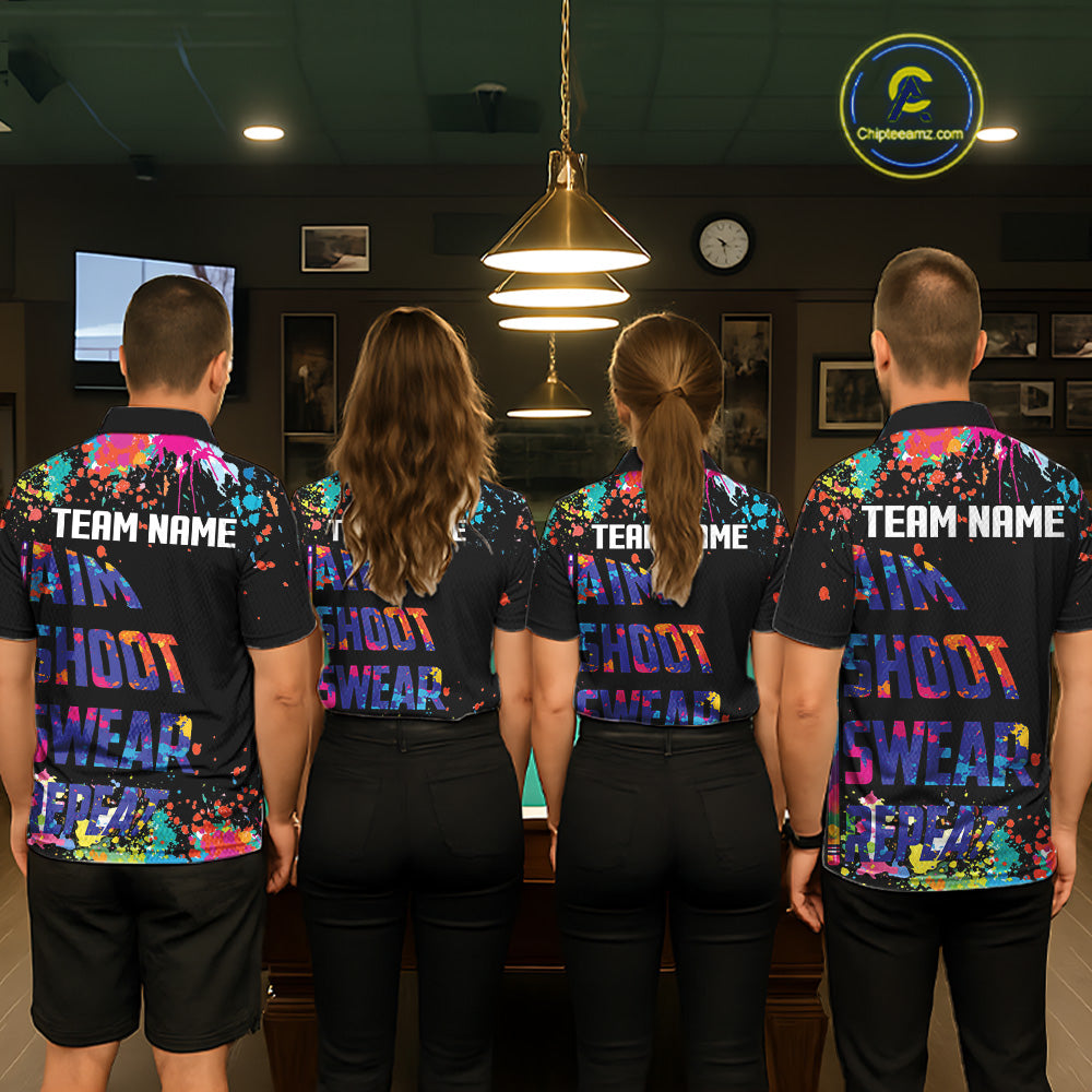 Colorful 8 Ball Crown Aim Shoot Swear Repeat Billiard Shirt For Women Custom Pool Team Jersey|Black TDM5796