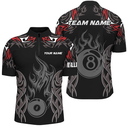 Personalized Billiard Tournament Jersey For Men Custom 8 Ball Fire Flame Billiard Team Shirts |Red TDM2335