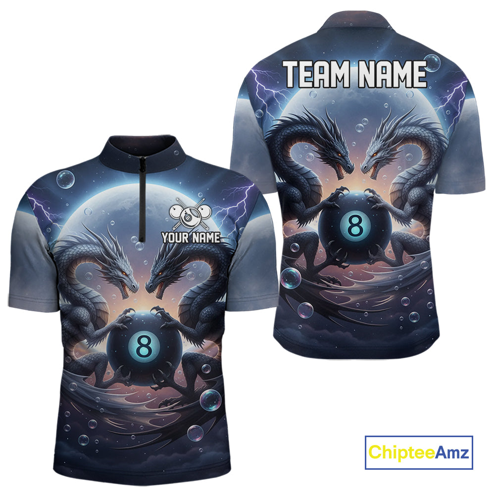 Personalized Dragon 8 Ball Billiard Shirt For Men Custom Pool League Team Jersey Polo & 1/4 Zip TDM4875