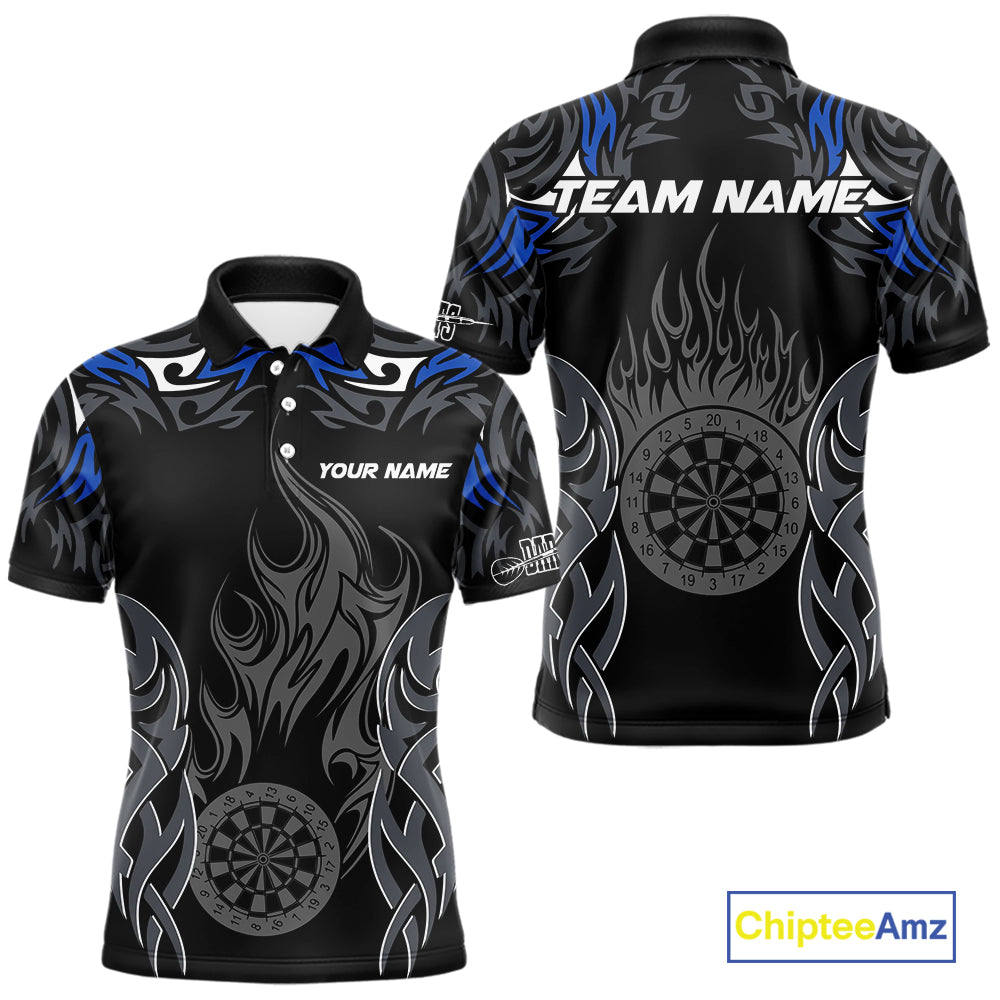 Personalized Darts Tournament Jerseys For Men Custom Dartboard Fire Flame Darts Shirts |Blue TDM5565
