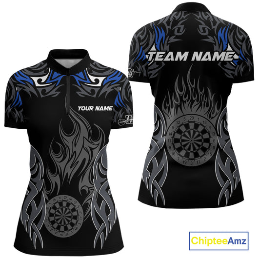 Personalized Darts Tournament Jerseys For Women Custom Dartboard Fire Flame Darts Shirts |Blue TDM5565