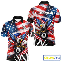 Load image into Gallery viewer, Custom American Flag Eagle Billiard Shirt For Men, Patriotic 8 Ball Pool Team Jersey Polo, 1/4 Zip TDM6181