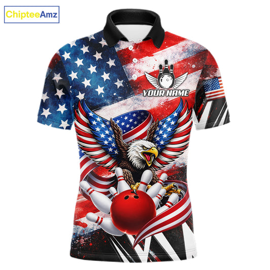 Custom American Flag Eagle Bowling Jersey For Men, Patriotic Bowling Team Shirt Polo & 1/4 Zip TDM6183