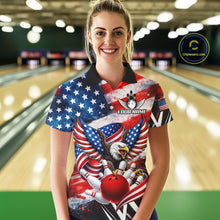 Load image into Gallery viewer, Custom American Flag Eagle Bowling Jersey For Women, Patriotic Bowling Team Shirt Polo &amp; 1/4 Zip TDM6183