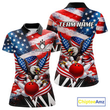 Load image into Gallery viewer, Custom American Flag Eagle Bowling Jersey For Women, Patriotic Bowling Team Shirt Polo &amp; 1/4 Zip TDM6183