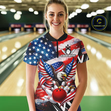Load image into Gallery viewer, Custom American Flag Eagle Bowling Jersey For Women, Patriotic Bowling Team Shirt Polo &amp; 1/4 Zip TDM6183