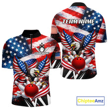 Load image into Gallery viewer, Custom American Flag Eagle Bowling Jersey For Men, Patriotic Bowling Team Shirt Polo &amp; 1/4 Zip TDM6183