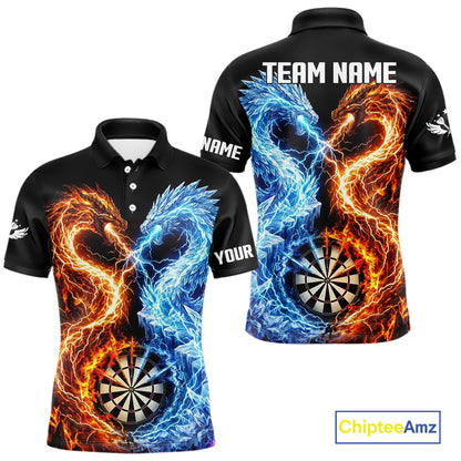 Personalized Fire And Icy Dragon Darts Shirt For Men, Lightning Darts Jersey Polo & 1/4 Zip TDM6184