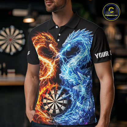 Personalized Fire And Icy Dragon Darts Shirt For Men, Lightning Darts Jersey Polo & 1/4 Zip TDM6184