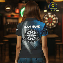 Load image into Gallery viewer, Custom Women's Dart Shirt – Black Blue Hexagon Design Darts Team Jersey | Polo &amp; Quarter Zip Uniform TDM4074