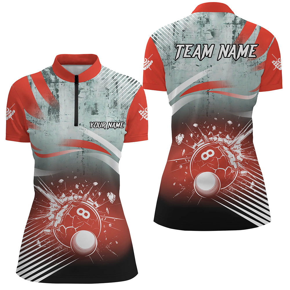 Personalized Red Grunge Break 8 Ball Billiard Shirts For Women, Retro Team League Billiard Jerseys TDM2345