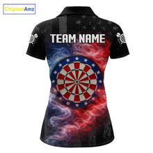Load image into Gallery viewer, Custom American Flag Smoke Skull Darts Shirt For Women, Patriotic Darts Team Jersey Polo &amp; 1/4 Zip TDM5811