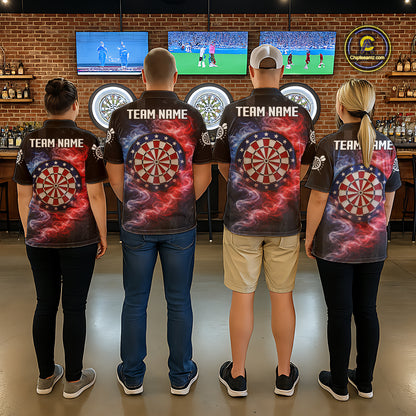 Custom American Flag Smoke Skull Darts Shirt For Men, Patriotic Darts Team Jersey Polo & 1/4 Zip TDM5811