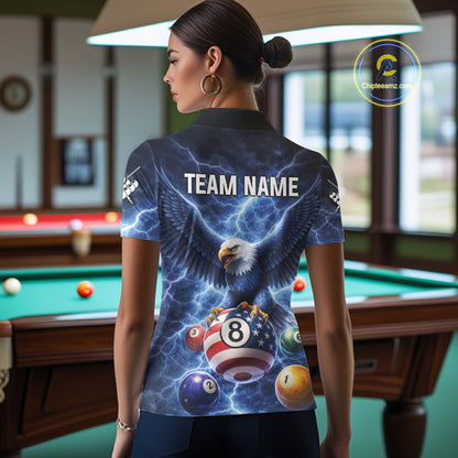 Blue 8 Ball US Flag Thunder Lightning Eagle Billiard Shirt For Women Custom Pool Team Jersey TDM5813