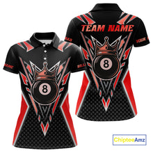 Load image into Gallery viewer, Customized 8 Ball Pool Crown Women Billiard Shirts, Red And Black Billiard Team Shirts, Pool Jersey TDM4079